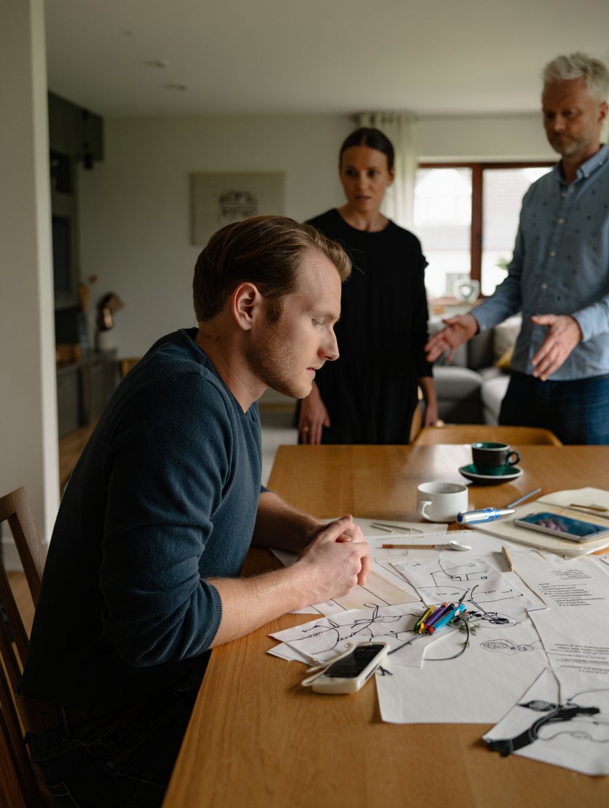 Мужчина за столом с членами семьи